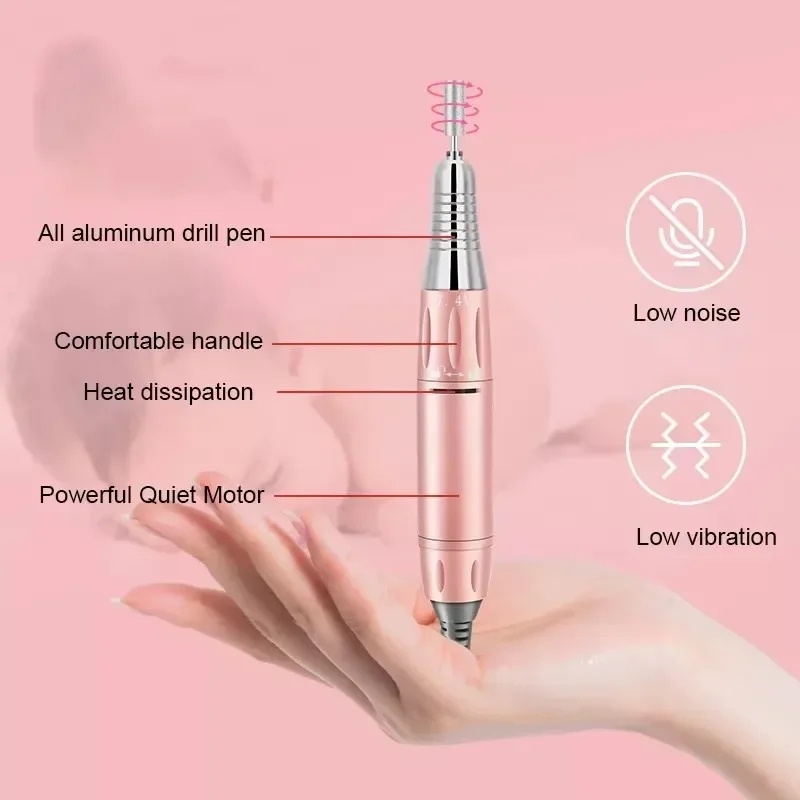 new S-306 electric nail drill metal handle cordless nail polisher pink electric nail e file