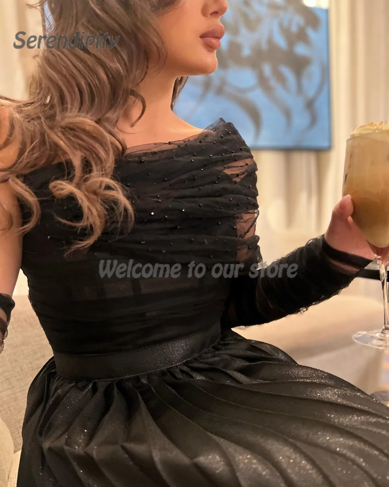 Elegant Evening Dress For Sexy Women 2024 فساتين مناسبة رسمية A-Line One-Shoulder Luxury Lace Pleat Black Cocktail Prom Gown