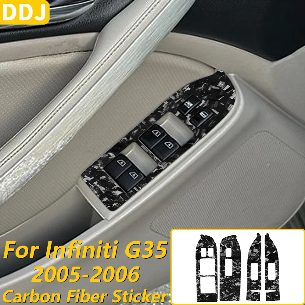For Infiniti G35 2005 2006 4 Door Forged Carbon Fiber Window Lift Switch Control Panel Cover Decorative Car Accessories Sticker