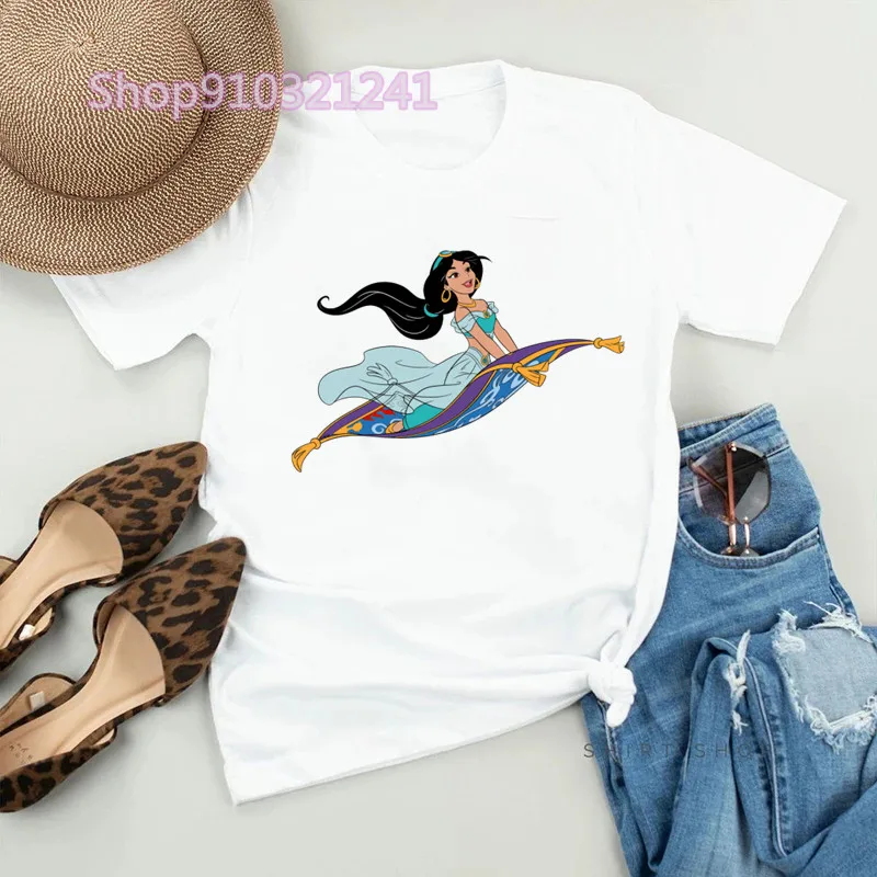 Cartoon Jasmine Princess Funny T Shirt Aladdin Aesthetics TShirt Print Casual Tee Short Sleeve Streetwear Tshirts for Women