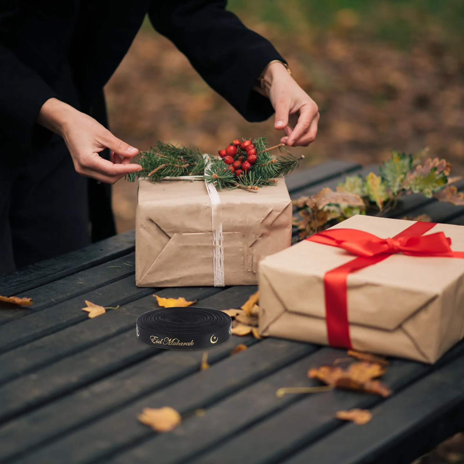 شريط هدية العيد بتصميم نجمة من البوليستر لتغليف رمضان، مثالي لتزيين شجرة إكليل الحرف اليدوية المسلمة #2