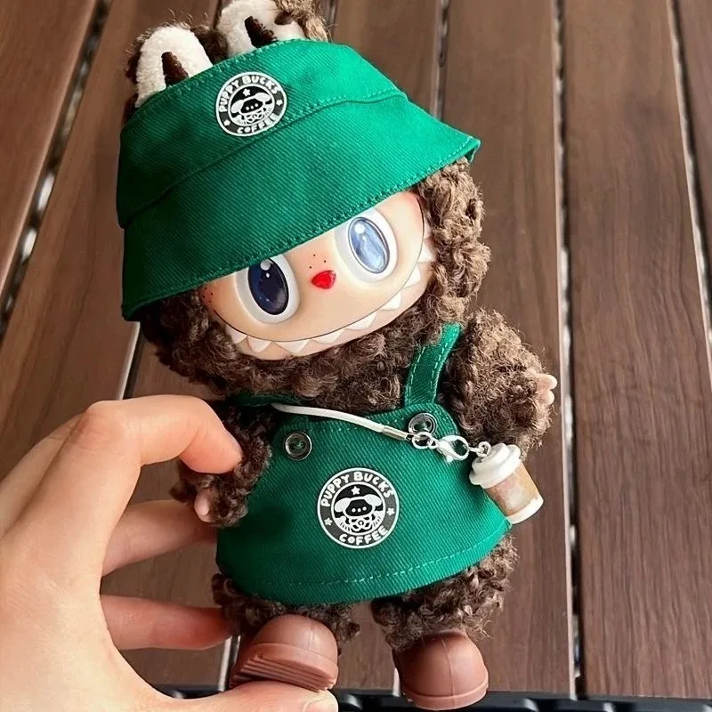 Green Coffee Skirt Set 17cm Labubu Doll DIY Clothing Set Accessories Cartoon Clothing Only