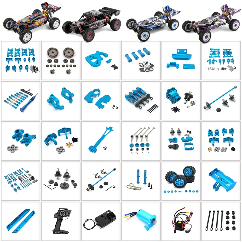

Металлические детали для тюнинга радиоуправляемых машинок Wltoys 124016, 124017, 124019: рулевые тяги, корпуса, моторы, шестерни, дифференциалы, синие улучшенные детали.