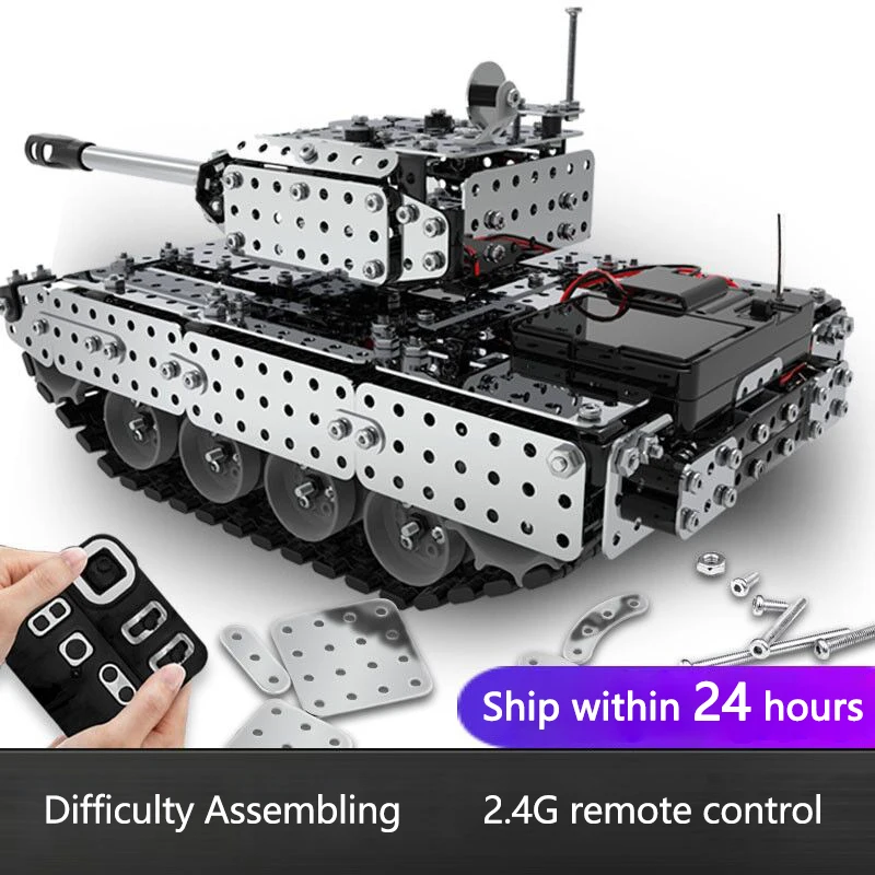 Mechanical tank metal electric difficult assembly remote control model crawler metal building blocks children's toys