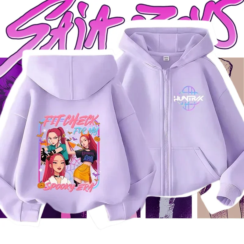 

Kpop Demon Hunters Zipper Hoodies Boys Kids Tracksuit Purple Sweatshirt Soft Warm Stylish Anime Print Comfortable Pullover​