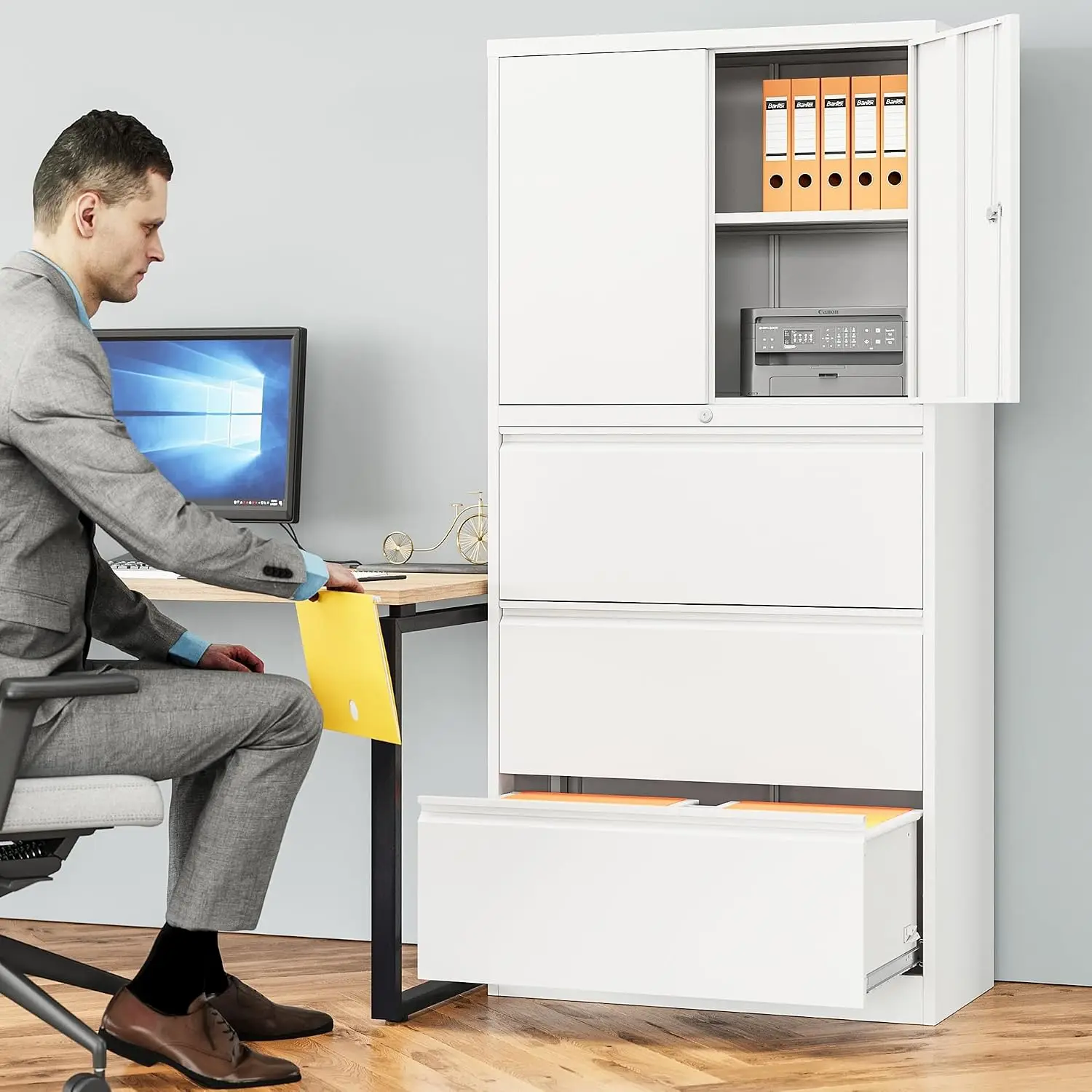 3-Drawer Metal Lateral File Cabinet with Lock & Shelf, White Storage Cabinet for Home Office Garage School, Customized