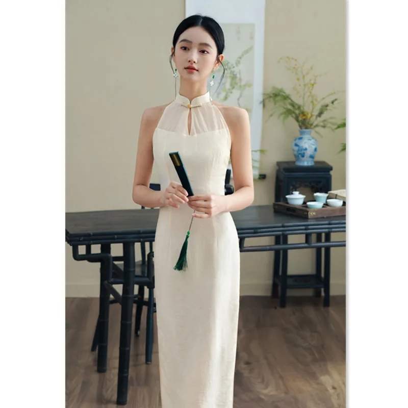 Fashion and Young Girl's Jacquard Cheongsam Qi Pao Spring Summer New Halter Strapless Sexy Skirt