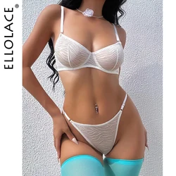 Ellolace Zebra Lingerie French Underwear Translucent Sexy Intimate Brief Set Seamless Matching Outfits Romantic Fancy Bra Thongs