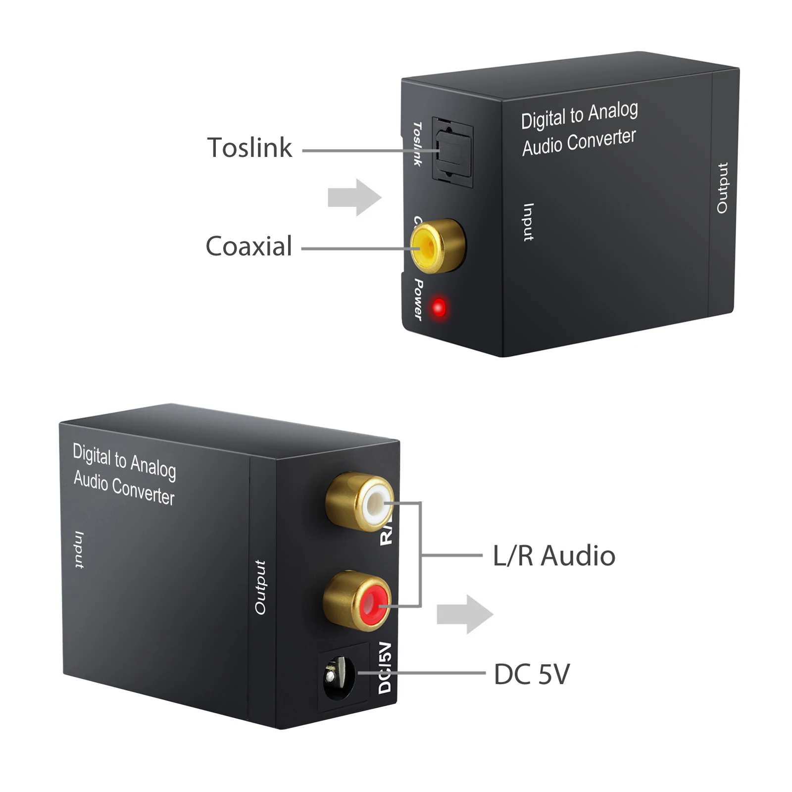 Neoteck Digital to Analog Analogue Audio Converter Coax Coaxial Optical Toslink RCA R/L with 1m Toslink Cable Power Aadptor