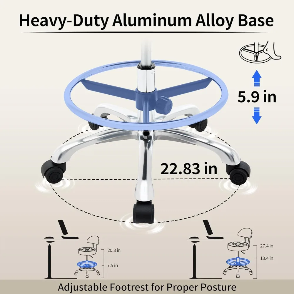 كرسي لمصفف الشعر (ارتفاع قابل للتعديل 20-27 بوصة) مقعد مع عجلات هادئة ومسند للقدمين مقعد جيتار مريح لـ L #4