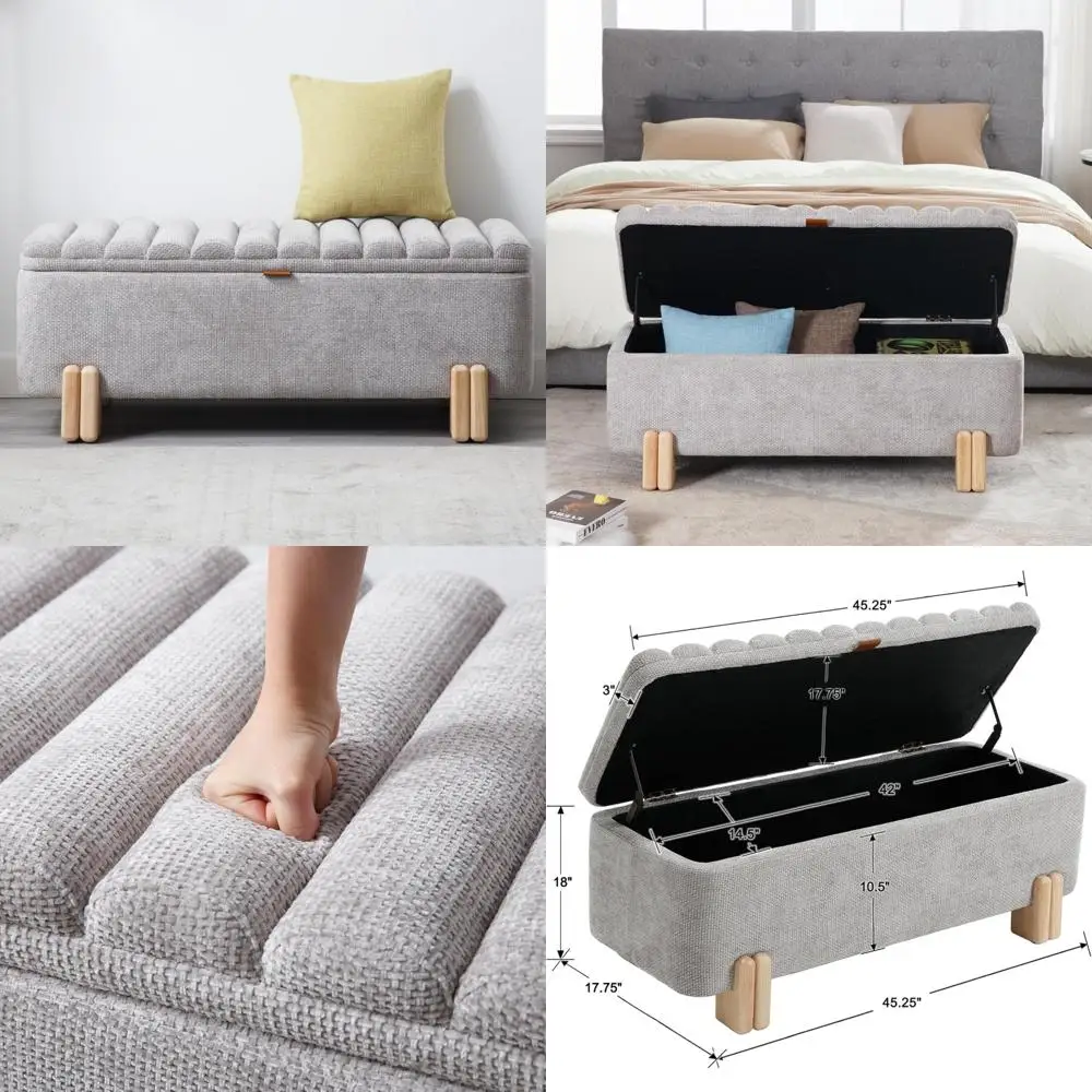 wavy ottoman storage bench multi-functional narrow entryway bench elegant end of bed bench with storage and safty hinge for livi