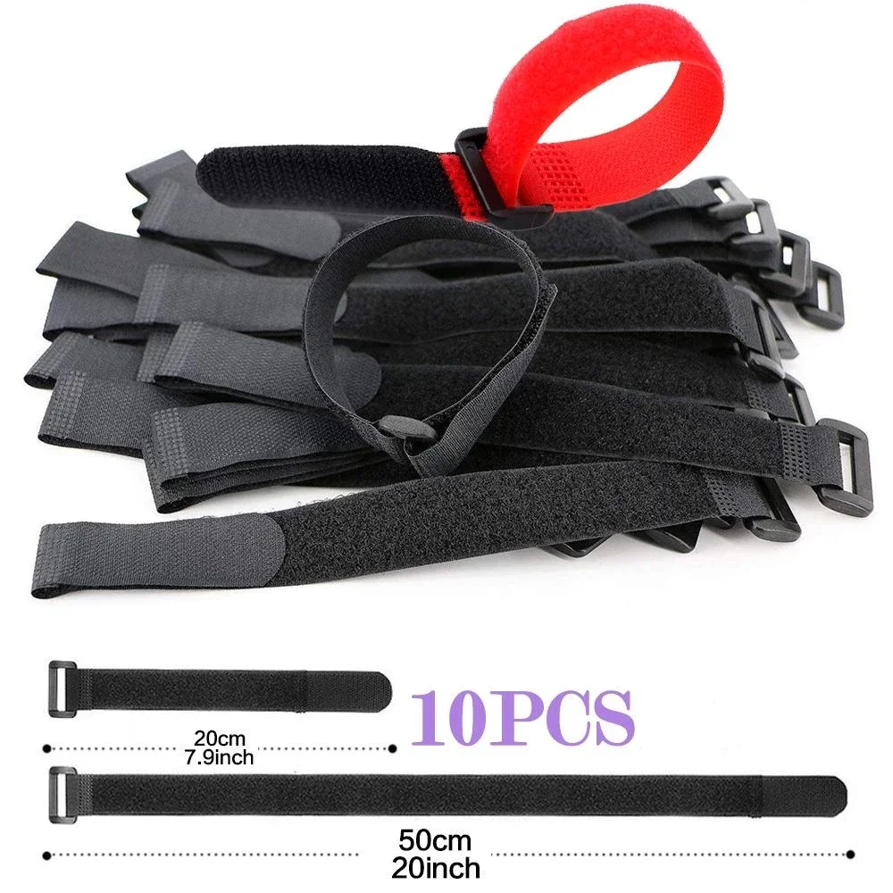 10pcs Hook and Loop Reusable Fastening Nylon Cable Securing Straps Durable Functional Ties Length 20cm, 50cm Optional