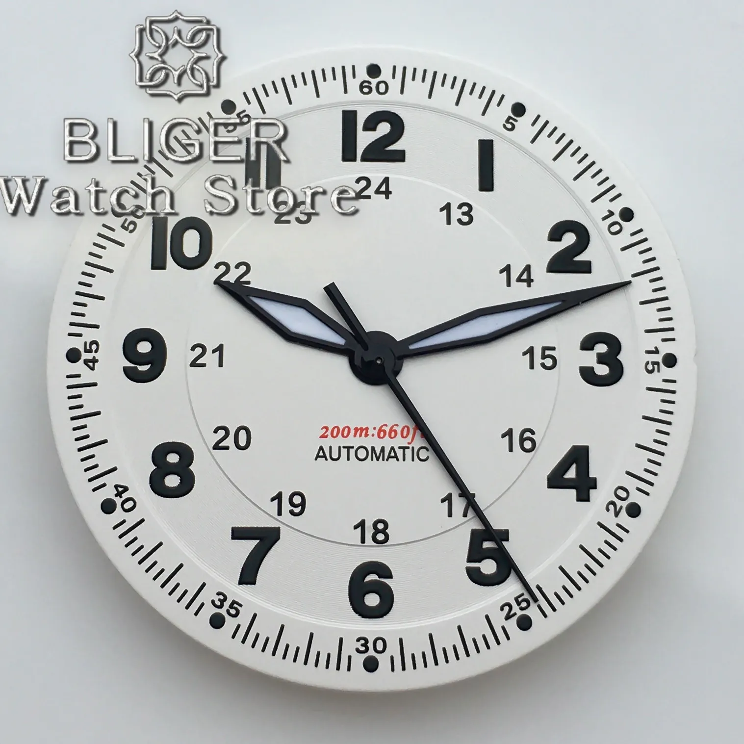 BLIGER 29mm 파일럿 화이트 시계 다이얼 및 손 세트 녹색 발광 NH35 NH36 ETA2824 2836 PT5000 무브먼트에 적합
