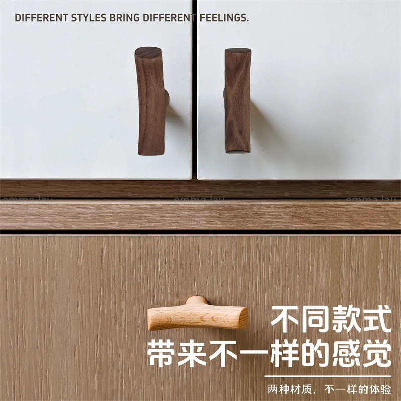 Pegangan Kabinet Kayu Nordic Kenop Laci Cabang Pohon Pegangan Kayu Walnut Lemari Pakaian Furnitur Tarik Lemari Dapur