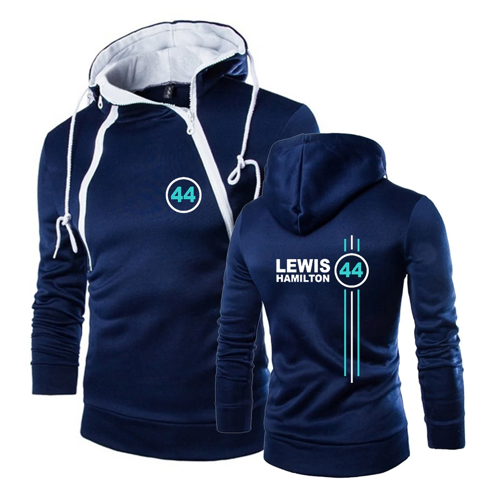 New F1 driver Lewis Hamilton number 44 2024 New men's tricolor hooded jacket spring and autumn leisure slim splicing pullover.