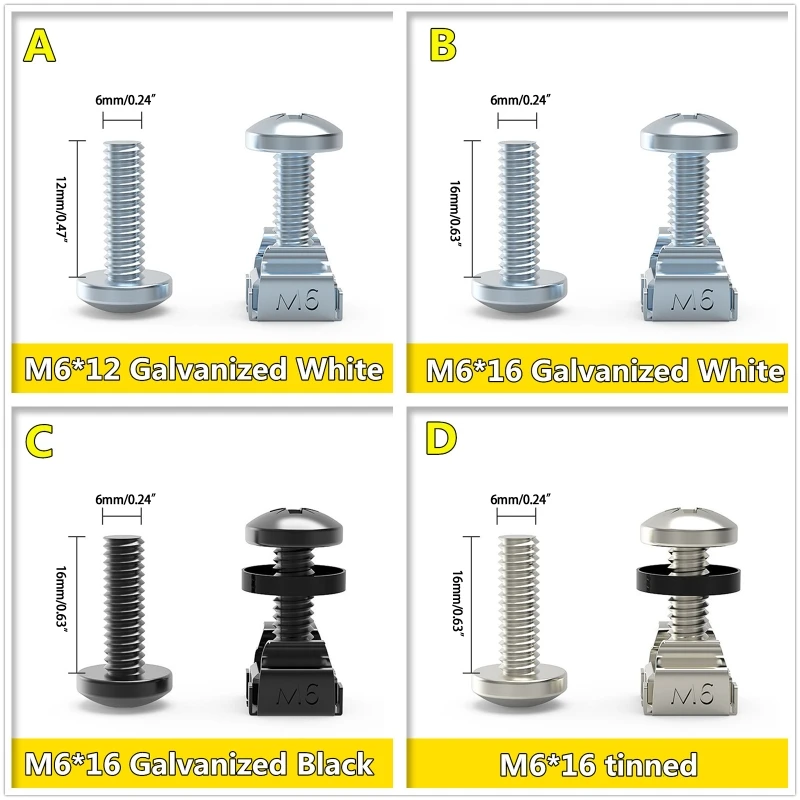 Tornillos y arandelas para montaje en estante, M6 x 16mm/12mm, para montaje en estante, armario, servidor, estantes, enrutadores, Tornillo de montaje, novedad de 2022