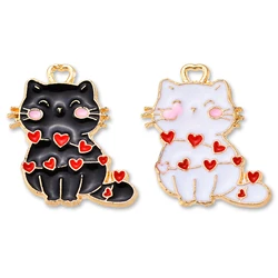 10Pcs Enamel Black White Heart Cat Zinc Alloy Pendant Charms for Jewelry Making Pendants Necklaces DIY Handmade Accessories