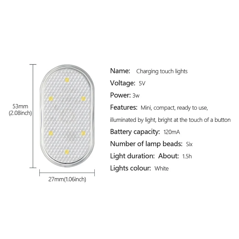 Lámpara de techo magnética para coche, iluminación de carga USB, táctil, inalámbrica, para ambiente de automóvil