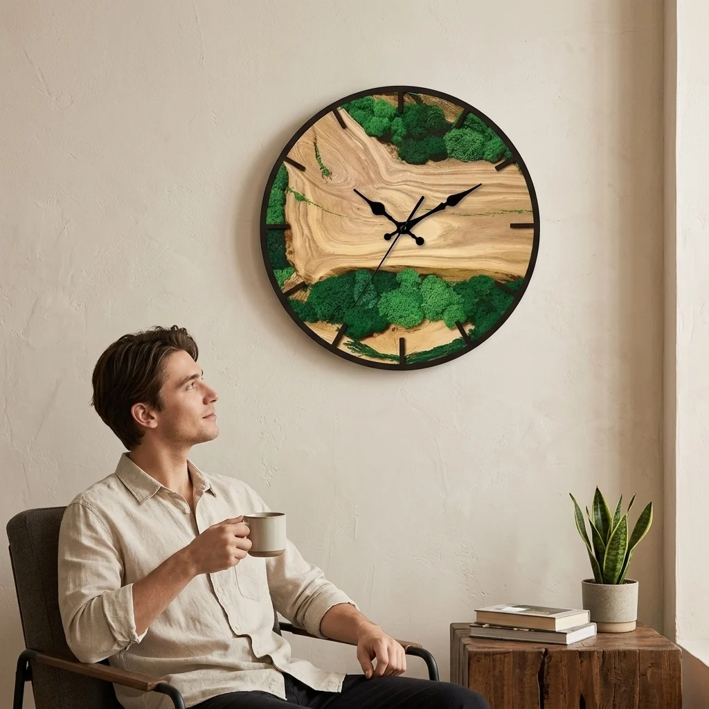 Flat 2D Corner Wall Clock Silent Modern Art Deco Cover Hole for Shady Sunny Corner Wall Decoration
