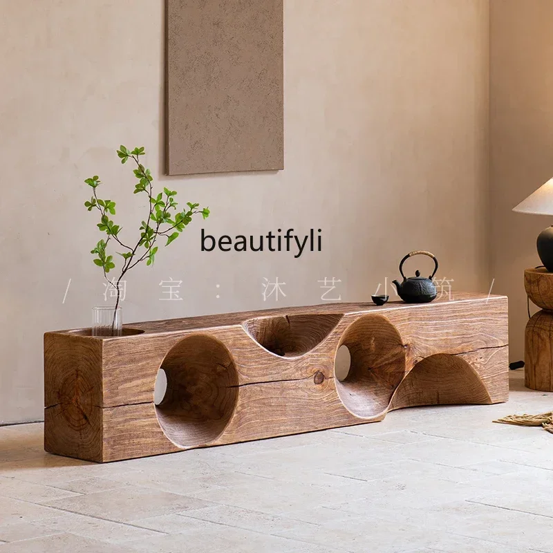 Irregular Solid Wood Long Bench Creative Natural Wood TV Cabinet Exhibition Hall Clothing Store Homestay Flower Stand