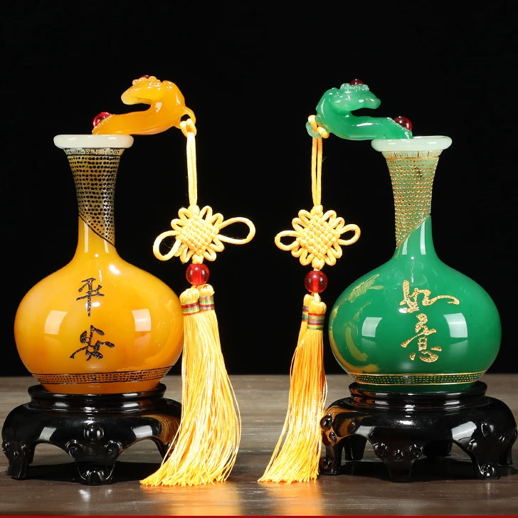 

Chinese Style Lucky Safety Ping An Ruyi Vase Resin Crafts Home Wine Cabinet Decoration Company Opening Gifts and Decorations