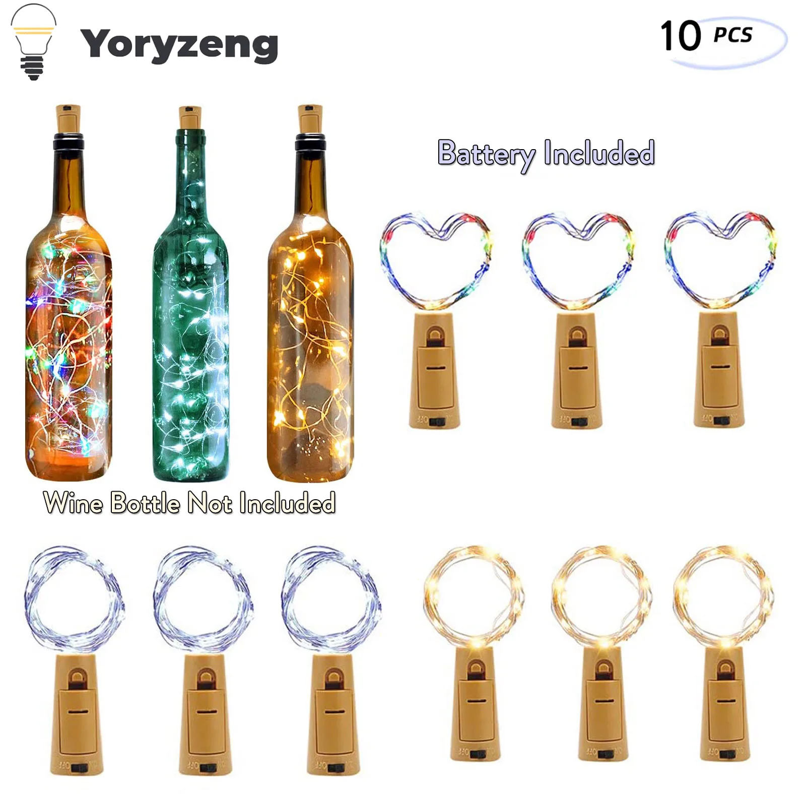 10 Uds botella de vino 1M 2M 3M 10 20 30 LED cuerda en forma de corcho alambre de cobre plateado luz de hadas para artesanía de vidrio decoración de fiesta de Navidad