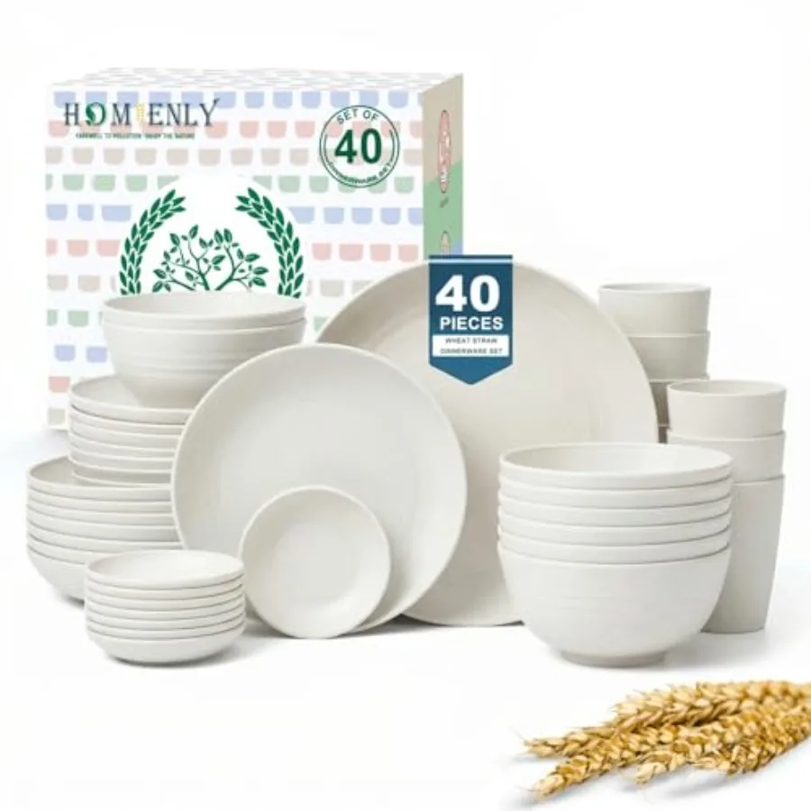 

Kitchen Dinnerware Sets, Wheat Straw Plates and Bowls Sets, Unbreakable Dishes Set for Camping, Picnic, Microwave and Dishwashe
