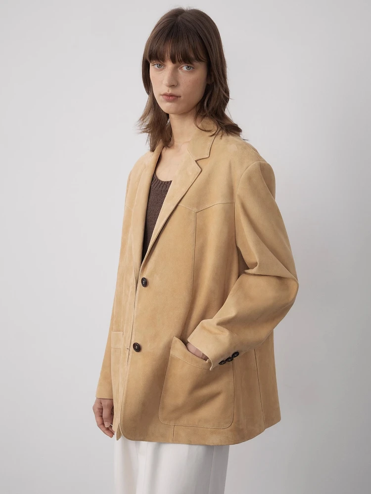Vintage Genuine Leather Blazer Jackets for Women Spring Autumn 2025 New High-end Simple Classic Soft Black Real Sheepskin Coat