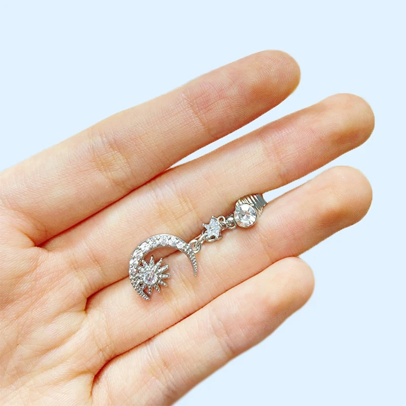 Faux Fake Belly Star Moon Fake Belly Piercing Heart Zircon Clip On Umbilical Navel Non-Piercing Jewelry Earring Clip