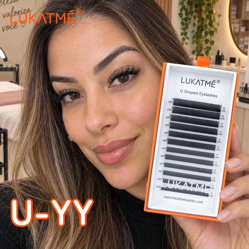 LUKATME U-YY Wimpernverlängerungen, flauschige, wispy, vorgefertigte Fächer, Schwarz/Braun, C/D-Curl, Easy Fan 2D UU Wimpern 8-15mm für den Salon