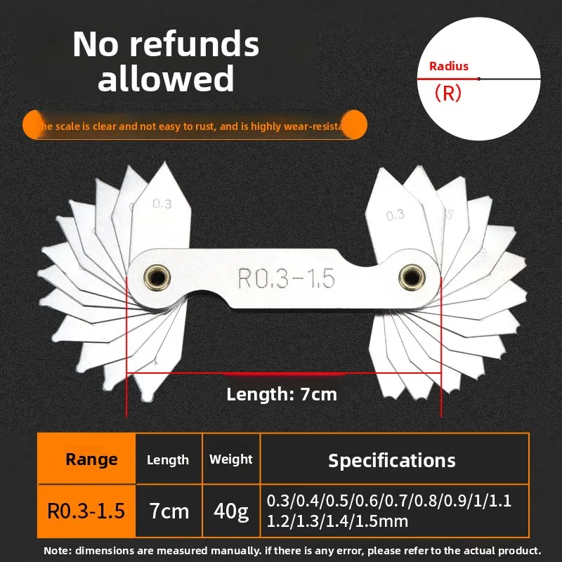 Stainless Steel Radius Gauge Set High Precision R Angle Measuring
