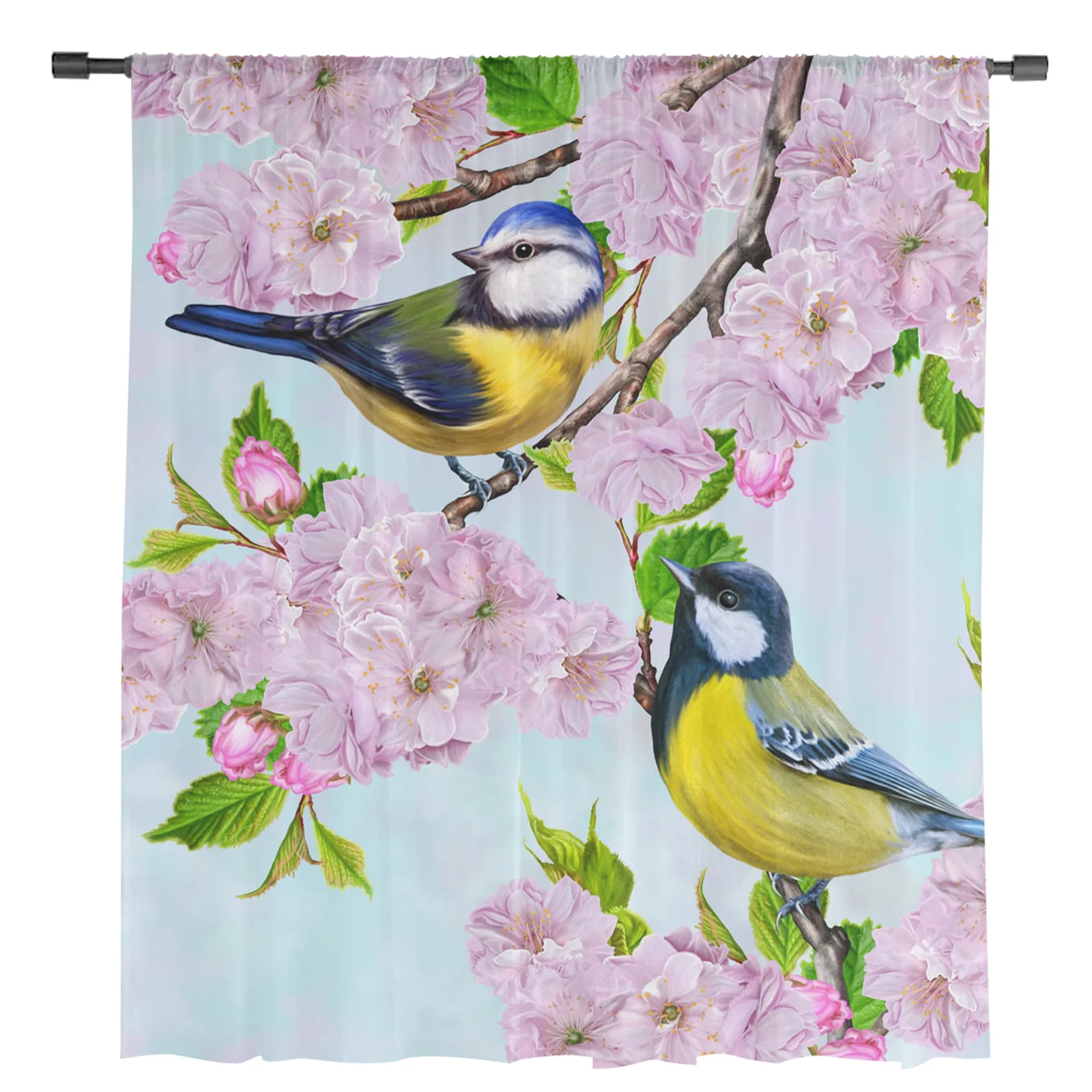 Animal Bird Flowers Leaves Branch Plant Sheer Curtains for Living Room Decoration Window Curtains Kitchen Tulle Voile Curtains