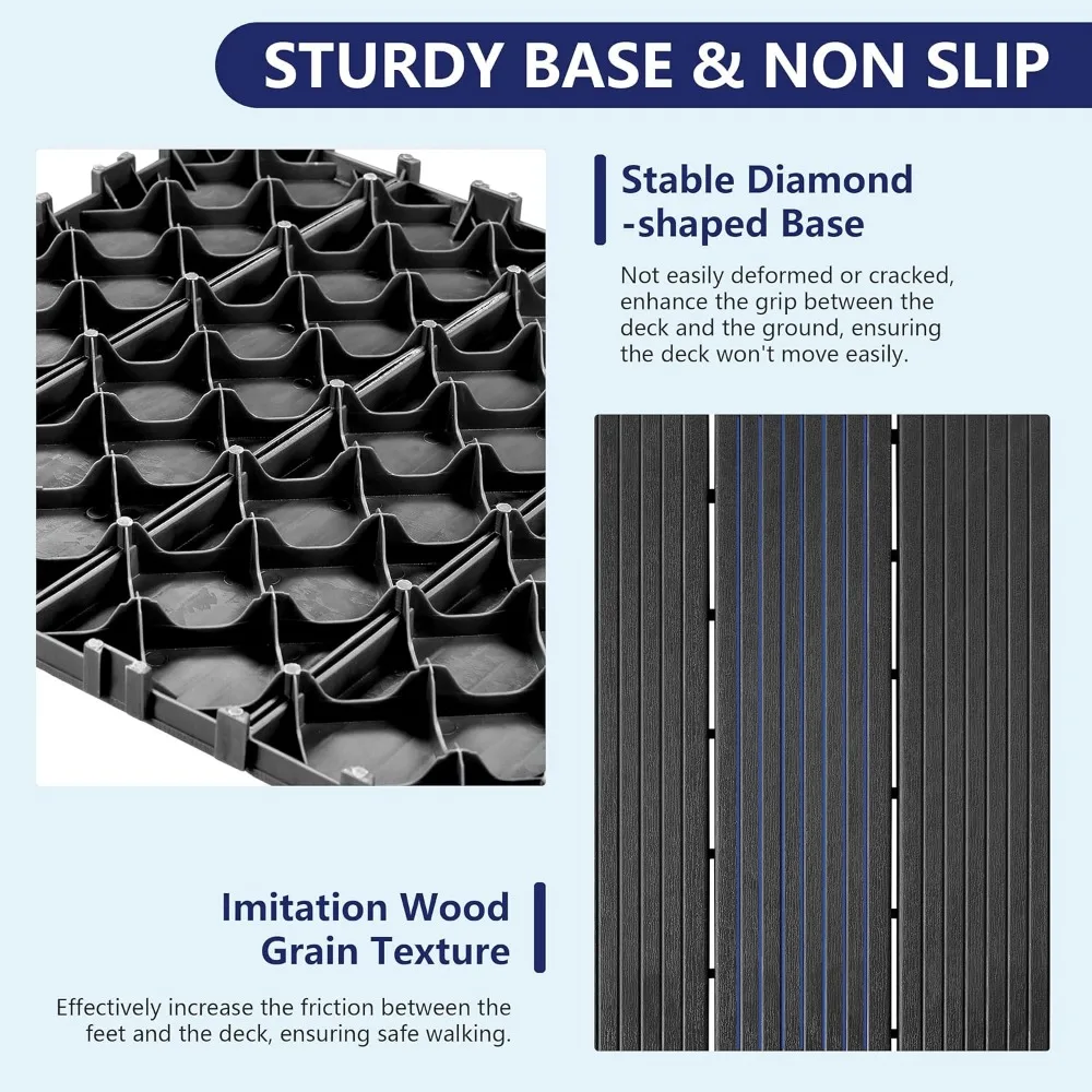 216 stuks kunststof in elkaar grijpende terrastegels - 12 "x 12" waterdichte binnen-buitenvloeren gebruik voor alle weersomstandigheden, donkergrijs