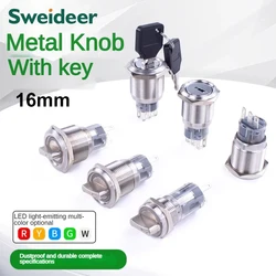 16mm Knob Switch with LED 1NO1NC 2NO2NC 2/3 Position Self Locking Momentary Select Rotary Key Switch with Light 3-6V 12-24V 220V