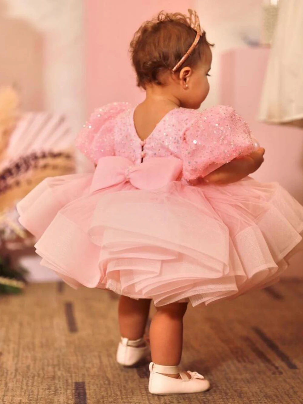 Vestido de ceremonia con cierre de botón trasero para niña, vestido de fiesta de lujo para cumpleaños