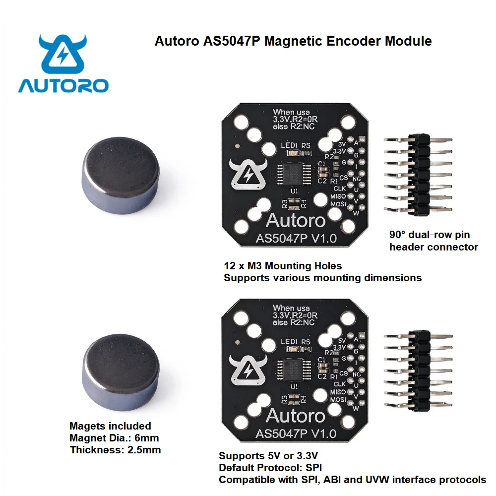 Autoro 2PCS AS5047P Encoder 14Bit SPI ABZ PWM UVW Rotary Sensor for ODrive VESC SimpleFOC Doggo BLDC Stepper Motor Raspberry Pi