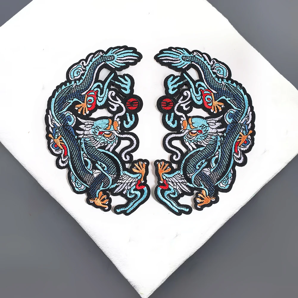 2pcs Chinese Dragon Embroidery Patches Vibrant Colorful Iron-On Patches for DIY Apparel Stage Costumes Cultural Festivities