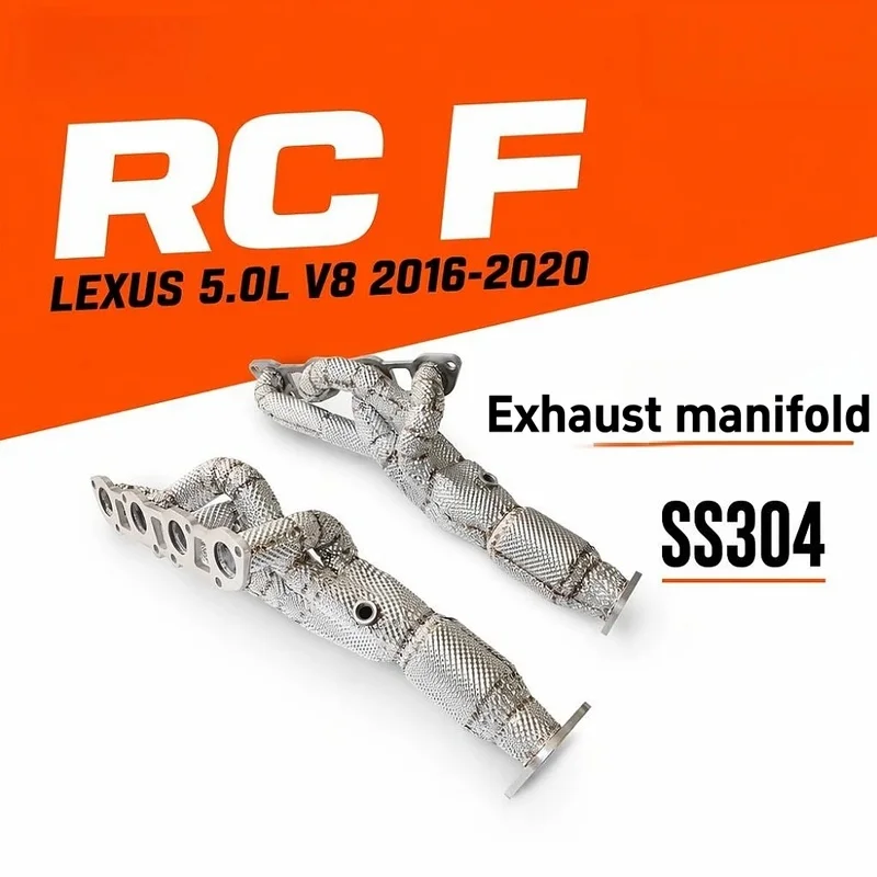High-flow SS304 Dumppipe for Lexus RCF 5.0 V8 2016-2020 Factory Custom Exhaust Manifold Headers Power Upgrade 100% Matching