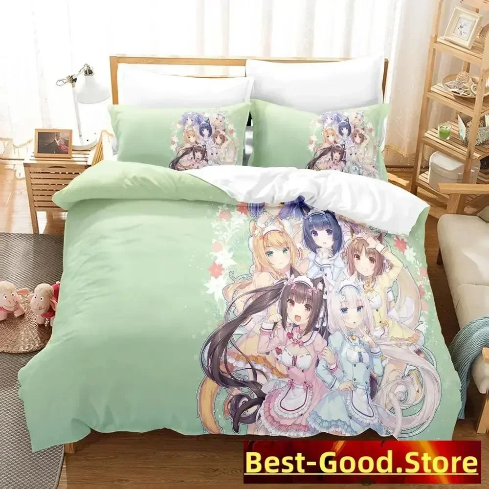 

Kawaii Nekopara Bedding Set Duvet Cover Sheet Printed Bed Set Pillowcase Bed Full Queen King Size Comforter Bedroom