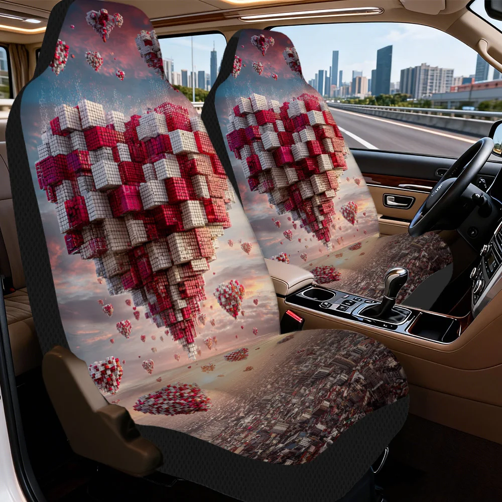 Set Of 2, Pixelated Heart Design Car Seat Covers For Valentine'S Day – Universally Compatible, Stylish And Sturdy Seat Protector