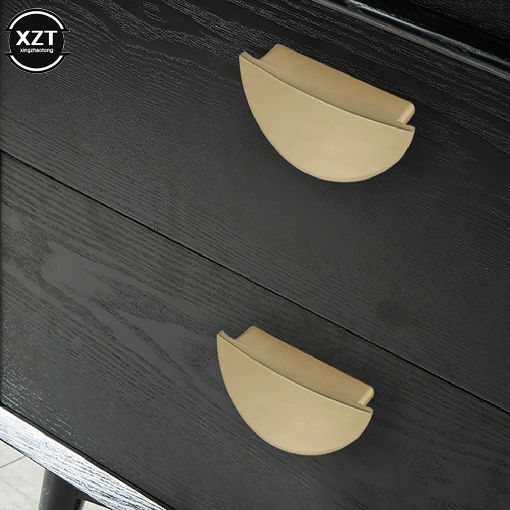 1pcs Cabinet Drawer Handle Wardrobe and Knob Aluminum Furniture Handles Golden Black Nickle Semicircle Half Moon Matte Pull 64mm