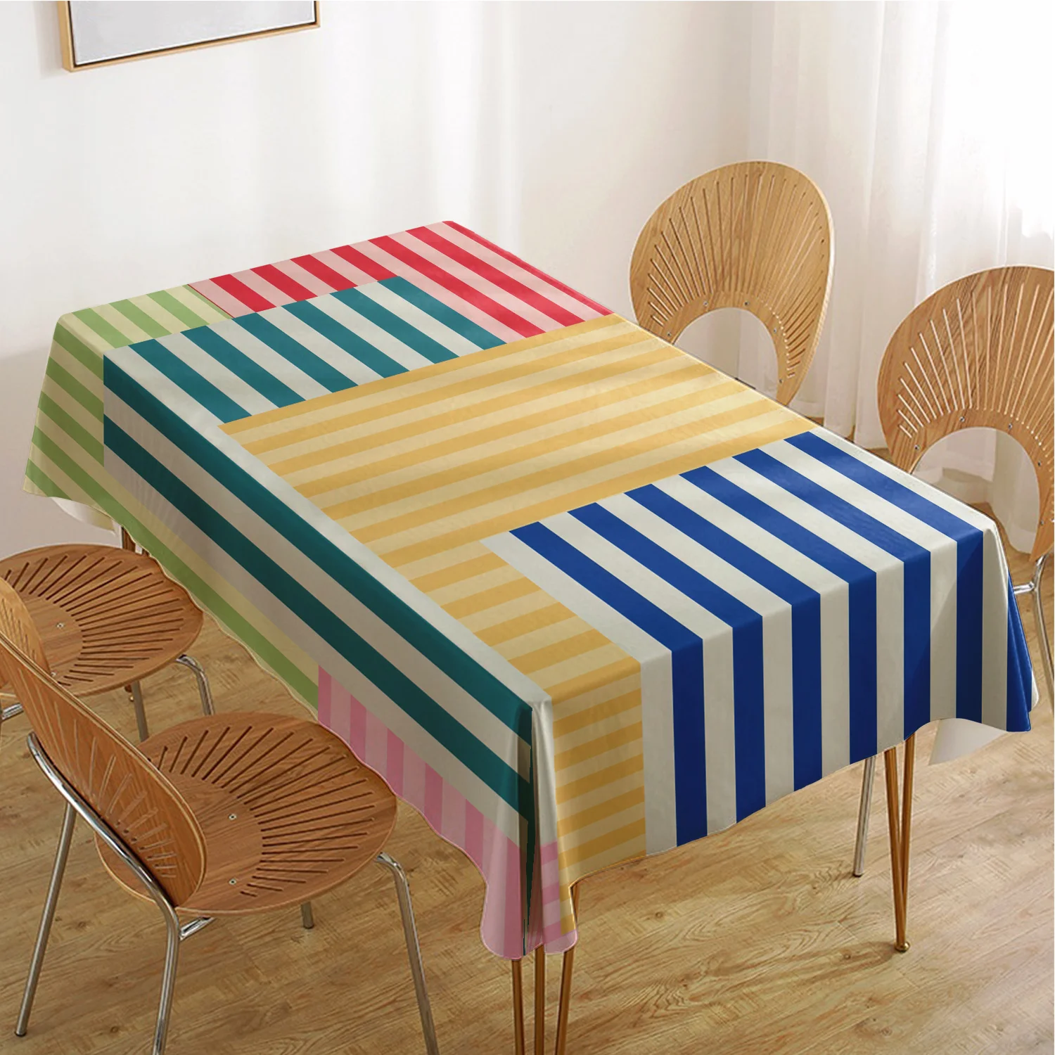 Outdoor Furniture Green - Veelkleurig gestreept rechthoekig tafelkleed voor tafeldecoratie