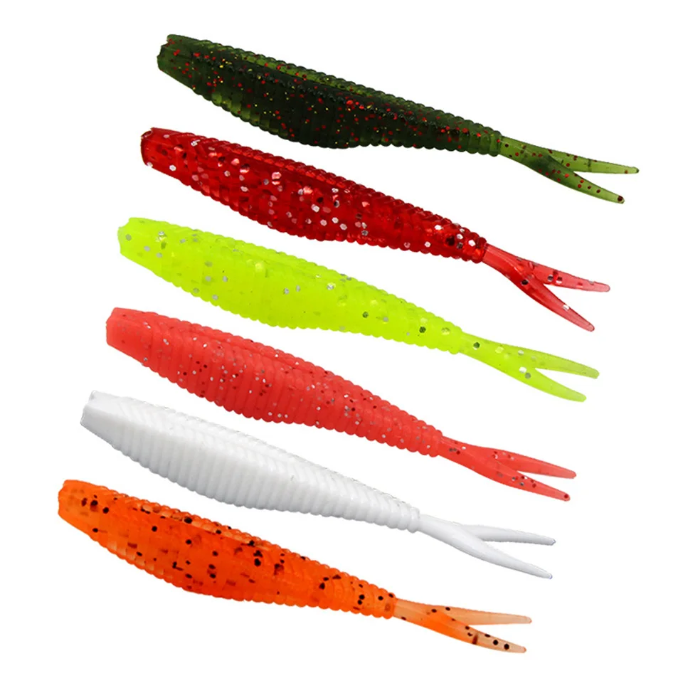 20pcs Fishing Soft Lure Plastic Saltwater Fork Tail Drop Shot Silicone Soft Bait Worm Bass Trout Pike Walleye Weedless
