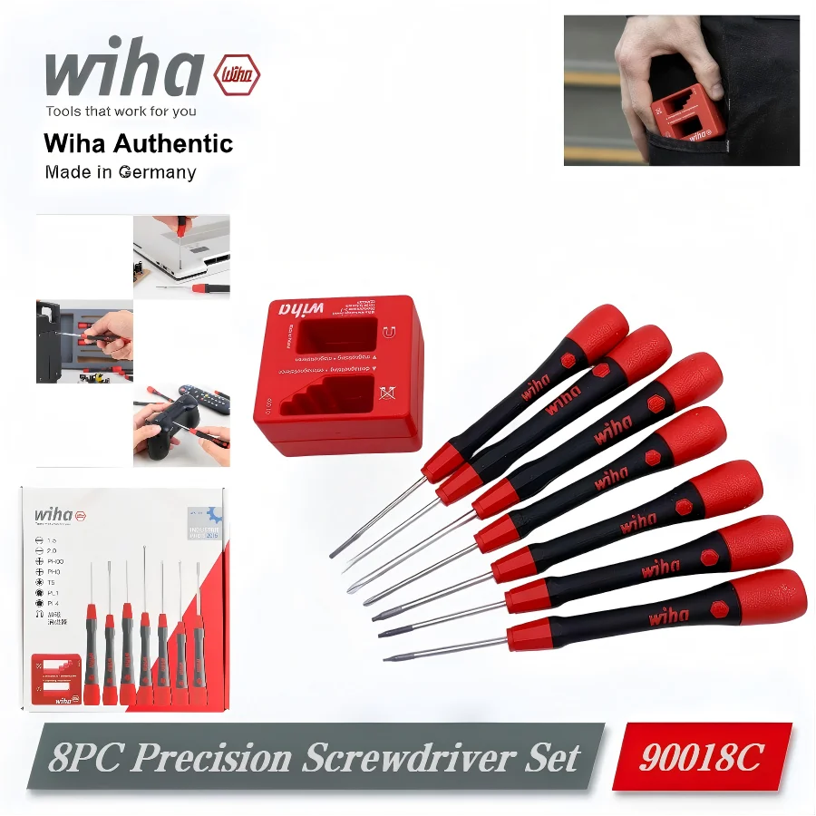 Wiha 90018C 8Pcs Precision Screwdriver Set Demagnetizer PH SL Torx for Eyewear Watch Repair