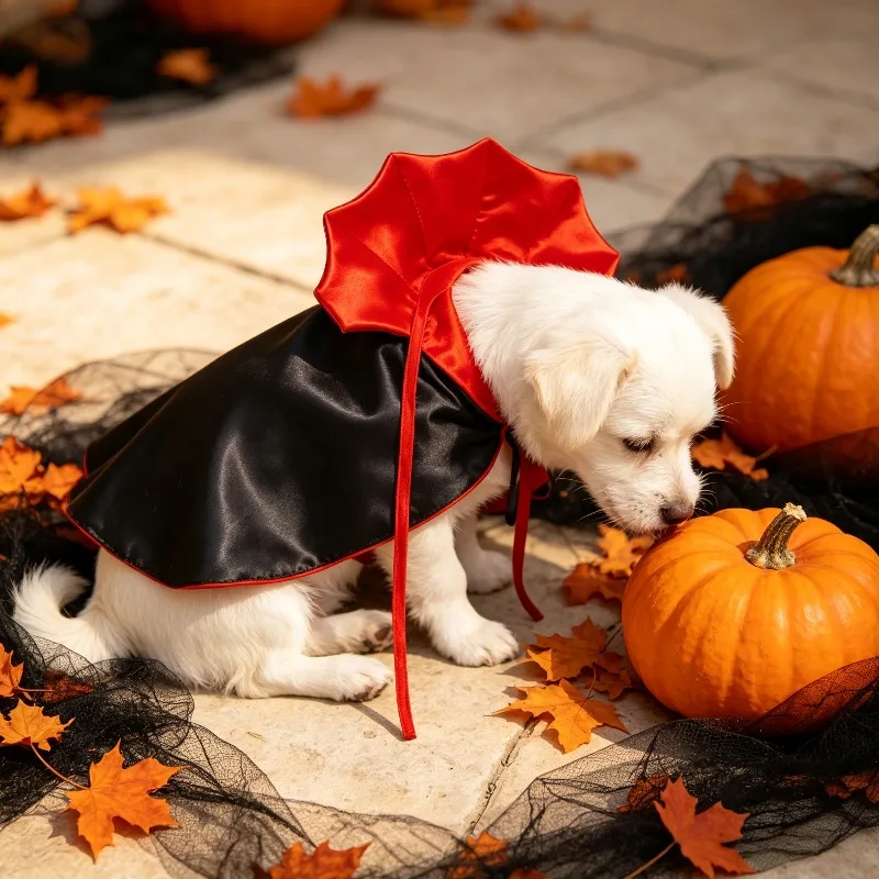 2026 Rot-Schwarzer Verstellbarer Vampir-Umhang für Kleine und Mittelgroße Hunde und Katzen, Halloween-Kostüm, Cosplay-Party, Foto-Requisite – Detail 5