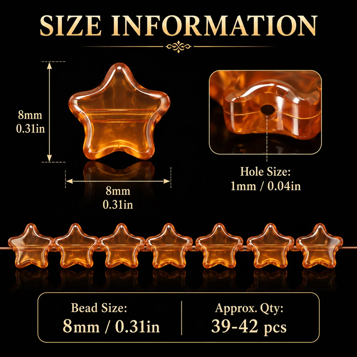 8mm 40/80/120Pcs Amber Golden Star-shaped Crystal Glass Beads for Jewelry Making Bracelet Necklace Keychain DIY Accessories