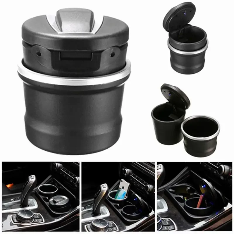 KUNBABY Car Ashtray For Car Truck LED Cigarette Smoke Cigar Cendrier Cinzeiro Asbak Ash Cylinder Cup Holder For BMW Benz AMG