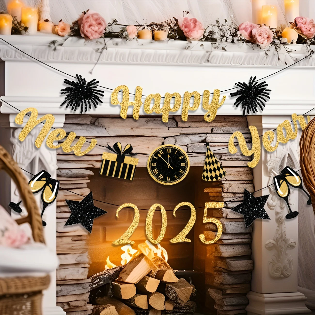 Happy New Year Party Decoration 2025 Happy New Years Sign Banner New Year Eve Banner for 2025 NYE Party Supplies