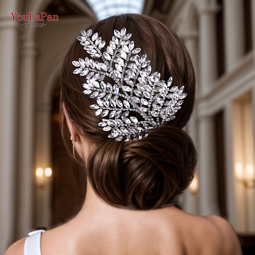 YouLaPan Luxury Full Rhinestone Bridal Headband Bling Leaf Shape Wedding Hair Pieces Handmade Party Women Hair Accessories HP759