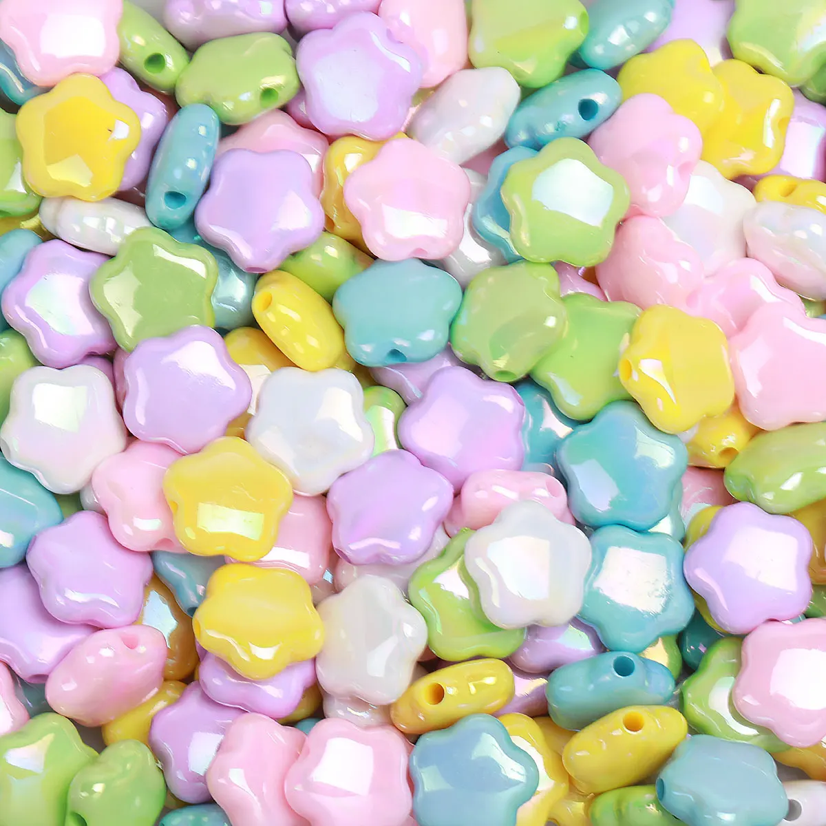 50pcs Random Color 14mm Shell Effect Plum Blossom Flower Commonly Used Acrylic Beads Charms Decorative Beads For Jewelry Making